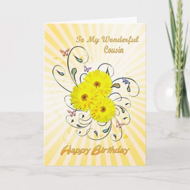 For Cousin birthday card with yellow flowers (Front)