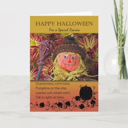 For Cousin Cute Halloween Scarecrow and Poem Card