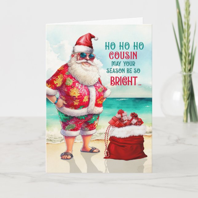 for Cousin Santa in Sunglasses Funny Christmas Holiday Card (Front)