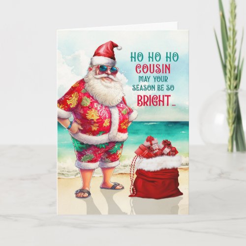 for Cousin Santa in Sunglasses Funny Christmas Holiday Card