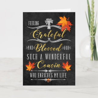 for Cousin Thanksgiving Blessings Chalkboard Holiday Card