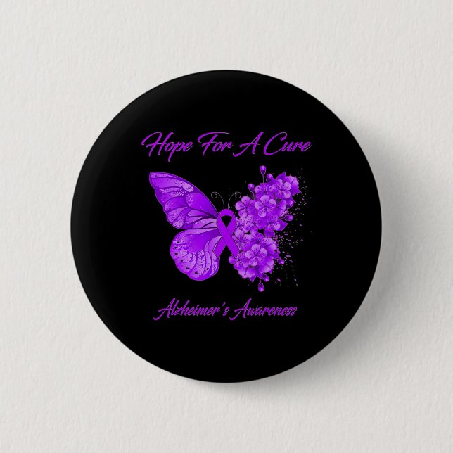 For Cure Purple Butterfly Alzheimerheimer Brain Aw Button (Front)