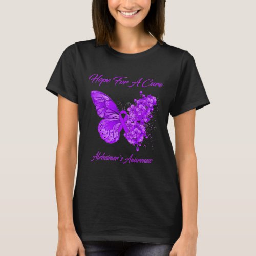 For Cure Purple Butterfly Alzheimerheimer Brain Aw T_Shirt