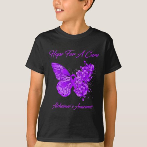 For Cure Purple Butterfly Alzheimerheimer Brain Aw T_Shirt