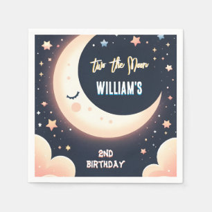 For Cute Space night sky Two The Moon 2nd Birthday Napkins