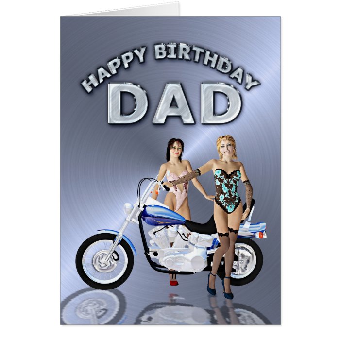 For dad, birthday with girls and a motorcycle greeting card