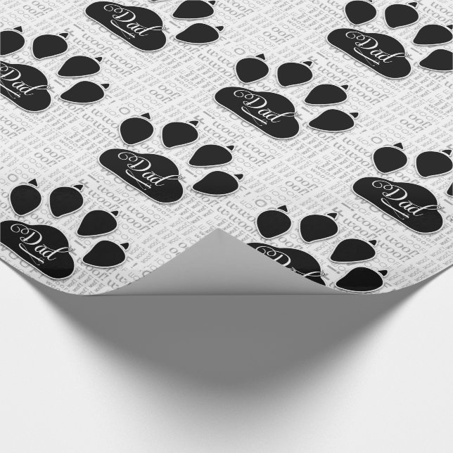 for DAD Black Dog Paw on Woof Background Wrapping Paper (Corner)