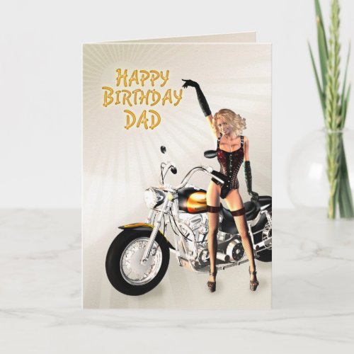 For dad cycle birthday with girls and motorcycle card