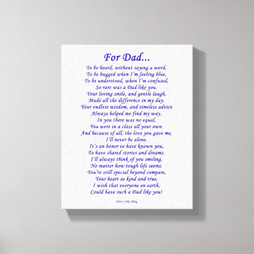 For Dad Memorial Poem Canvas Print