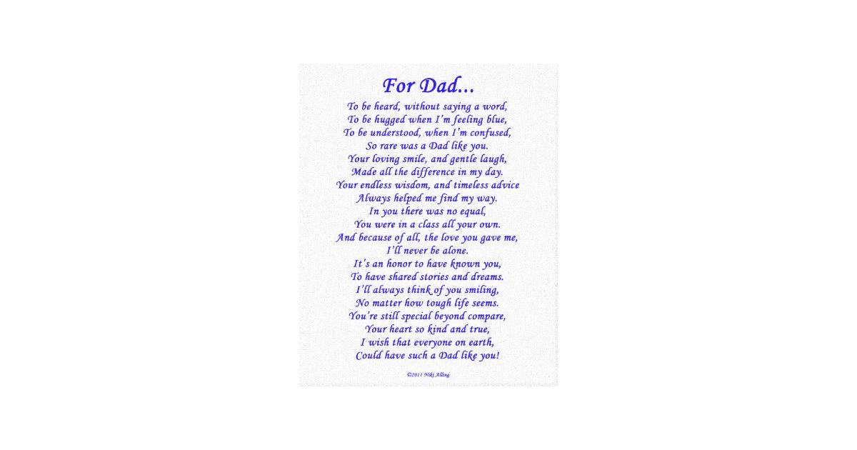 For Dad Memorial Poem Canvas Print | Zazzle.com