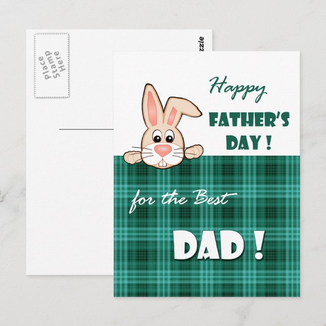 For Dad on Father's Day. Cute Bunny Postcard (Front/Back)