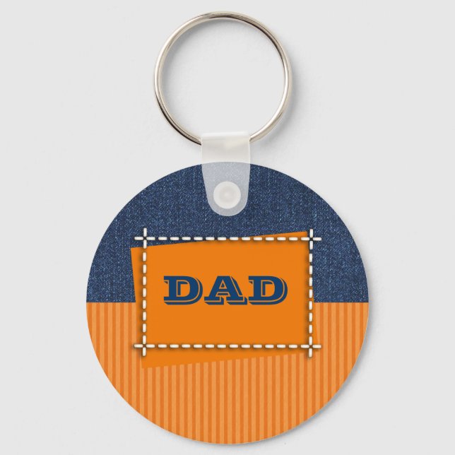 For Dad on Father's Day. Denim Pattern Gift  Keychain (Front)