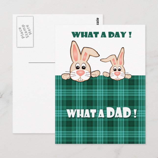 For Dad on Father's Day. Two Cute Bunnies Postcard (Front/Back)