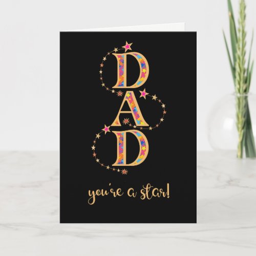 For Dad on Fathers Day with Stars on Black Card