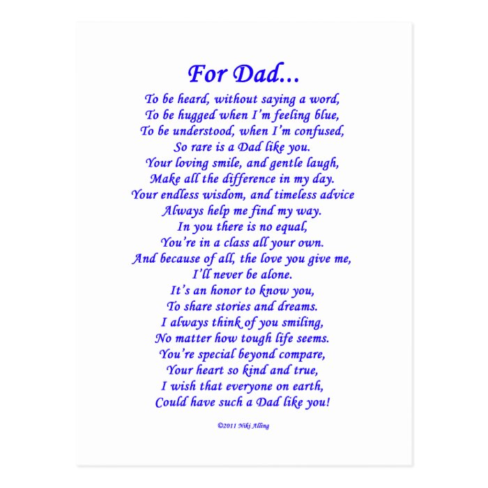 For Dad Poem Postcards