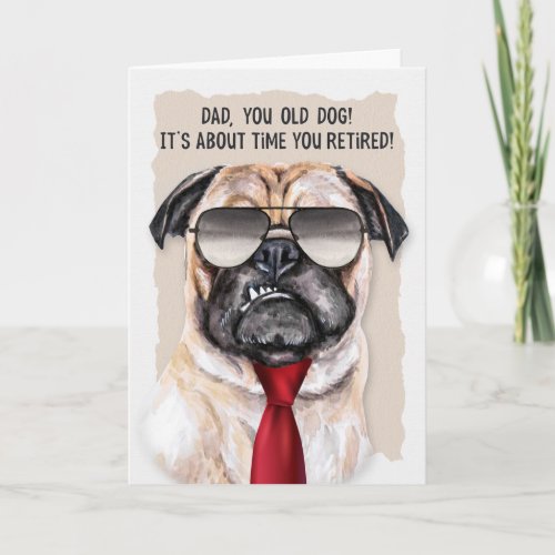 for DAD Retirement Funny Pug Dog Red Necktie