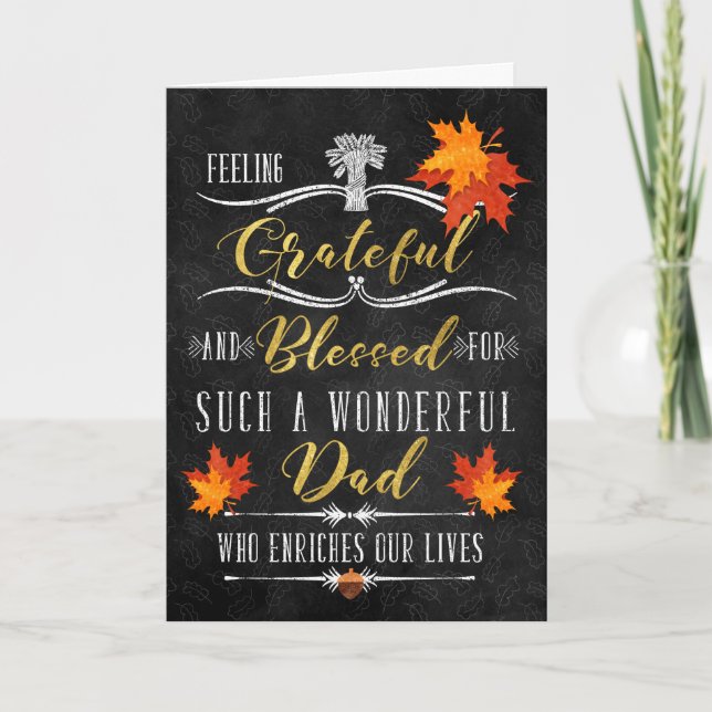 for Dad Thanksgiving Blessings Chalkboard Holiday Card (Front)