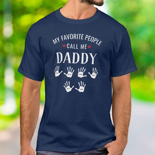 For Daddy 6 kids Names Handprints Personalized T_Shirt