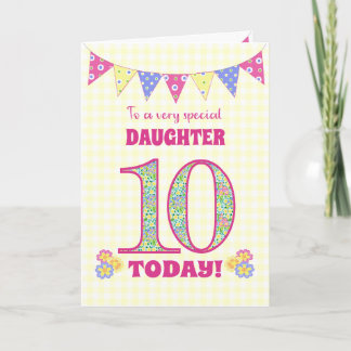 For Daughter 10th Birthday Primroses Bunting Card