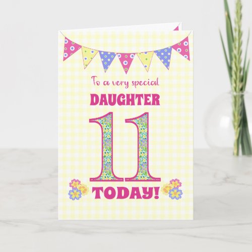 For Daughter 11th Birthday Primroses Bunting Card