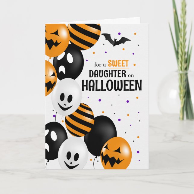 for Daughter Balloons Polka Dots Halloween Card (Front)