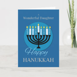 For Daughter Hanukkah Menorah on Dark Blue Card
