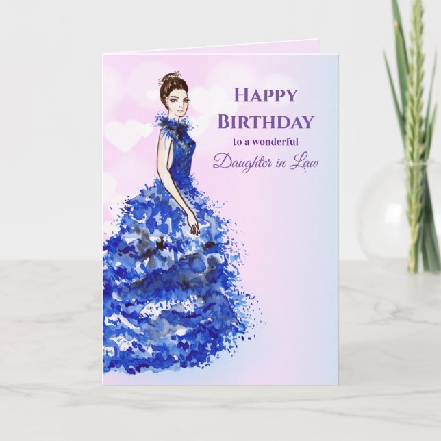 For Daughter in Law on Birthday Sparkly Blue Gown Card (Front)