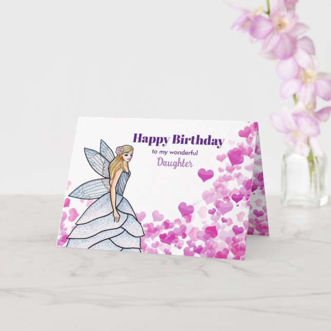 For Daughter on Birthday Fairy with Pink Hearts Card (Orchid)