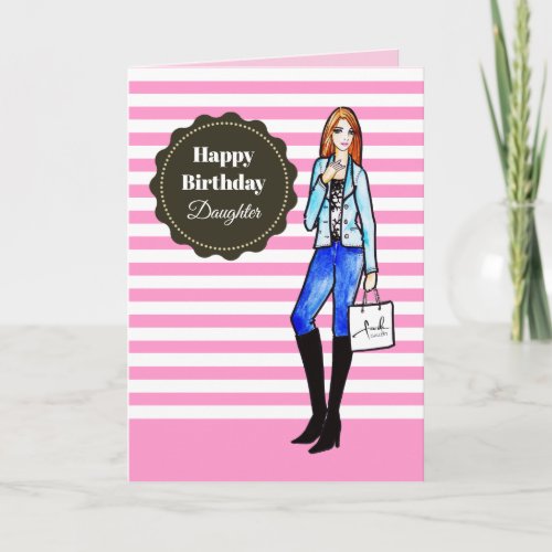 For Daughter on Birthday Girl with Denim Jacket Card