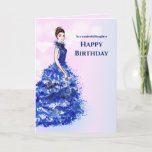 For Daughter on Birthday Sparkly Blue Gown Design Card<br><div class="desc">Based on watercolor fashion illustration by myself Farida Greenfield. Beautiful girl with dark hair wearing a stunning sparkly electric blue ballgown. The design has texts that can be personalized with text of your preference.</div>