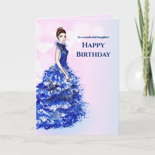 For Daughter on Birthday Sparkly Blue Gown Design Card