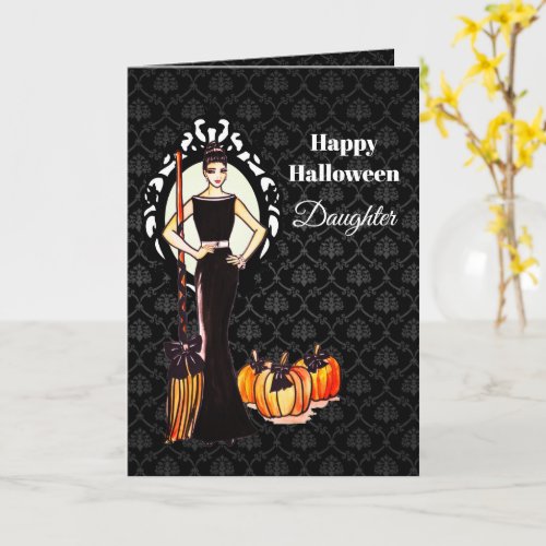 For Daughter on Halloween Lady Witch with Broom Card