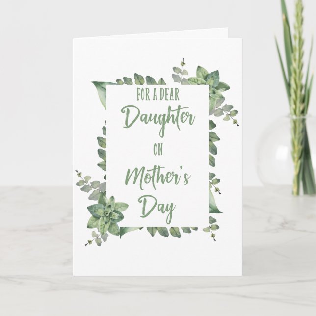 For Daughter on Mother's Day Green Leaves Card (Front)