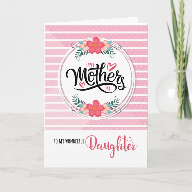 For Daughter on Mother's Day Pink Bontanical Card (Front)
