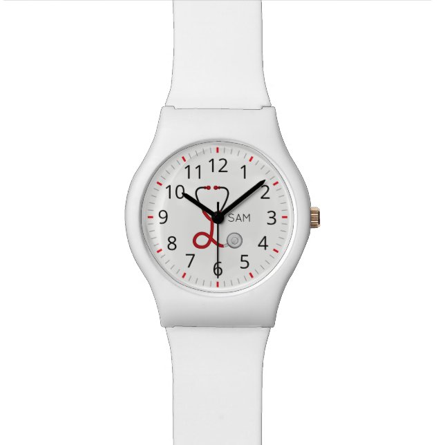 For Doctors and Nurses. Medical Stethoscope. Wrist Watch (Close Up)