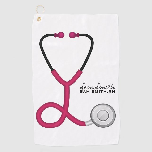 For Doctors and Nurses Pink Medical Stethoscope Golf Towel (Front)