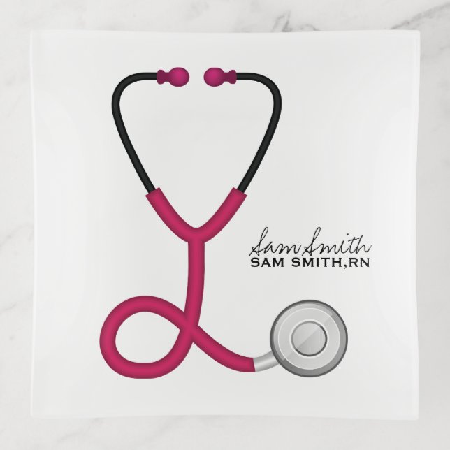 For Doctors and Nurses Pink Medical Stethoscope Trinket Tray (Front)