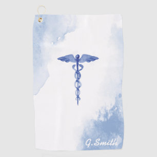 For Doctors & Nurses. Medical Caduceus Watercolor. Golf Towel