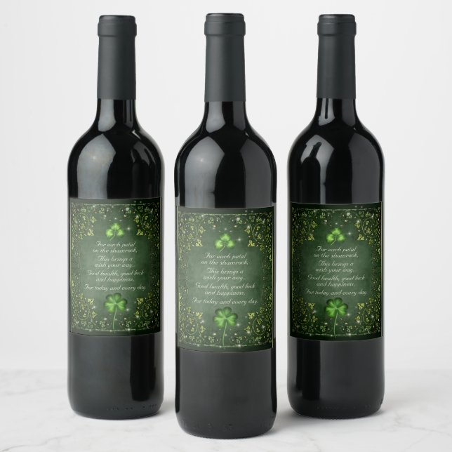 For Each Petal on the Shamrock - Irish Saying Wine Label (Bottles)