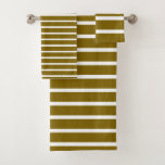 For Elegant Bathrooms – Gold &amp; White Striped  Bath Towel Set