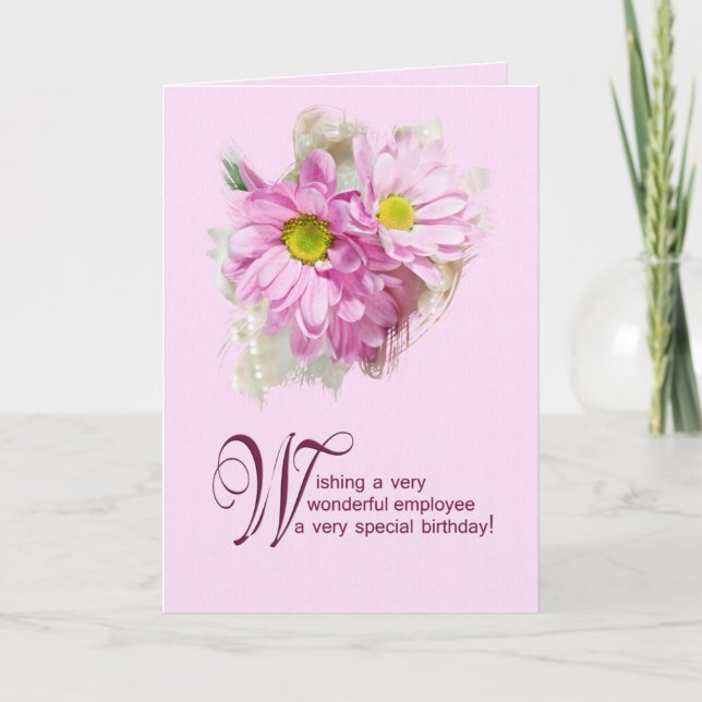 For employee, a birthday card with daisies (Front)