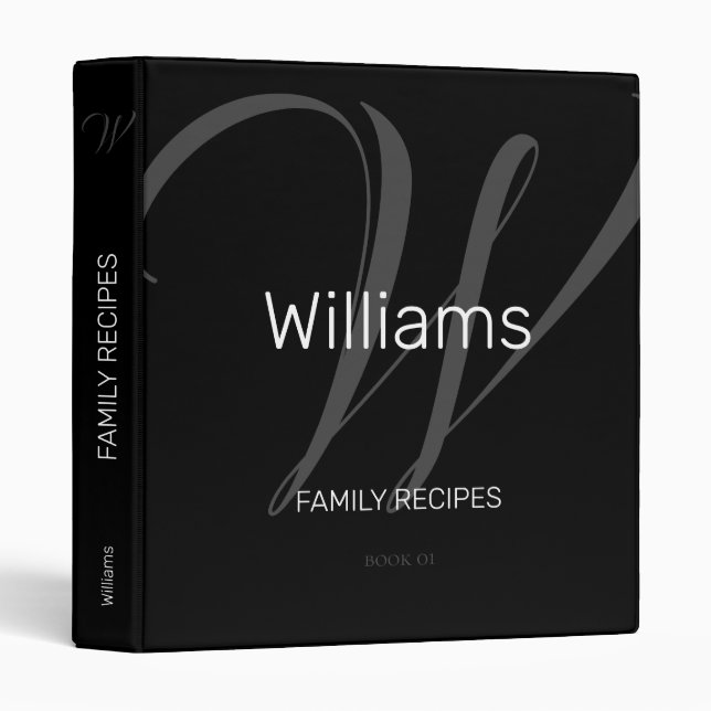 for family subjects, script initial monogram black 3 ring binder (Front/Spine)