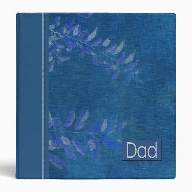 For Father on Father's Day. Blue Leaf Pattern 3 Ring Binder (Front)