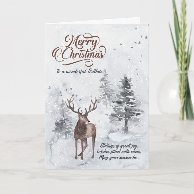for Father Reindeer in a Snowy Forest Christmas Holiday Card (Front)
