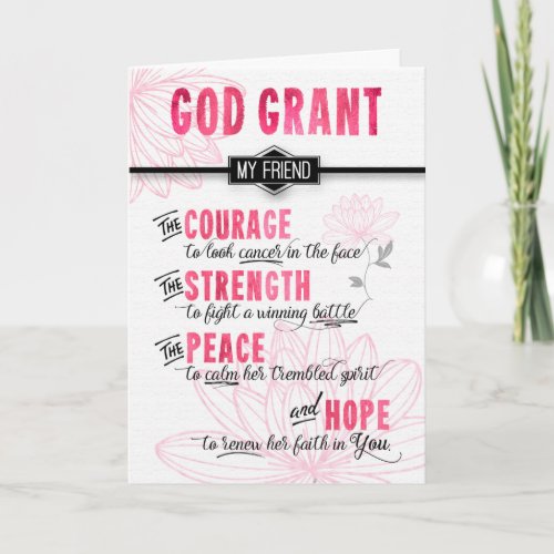 for Female Friend Fighting Cancer Pink Prayer Card