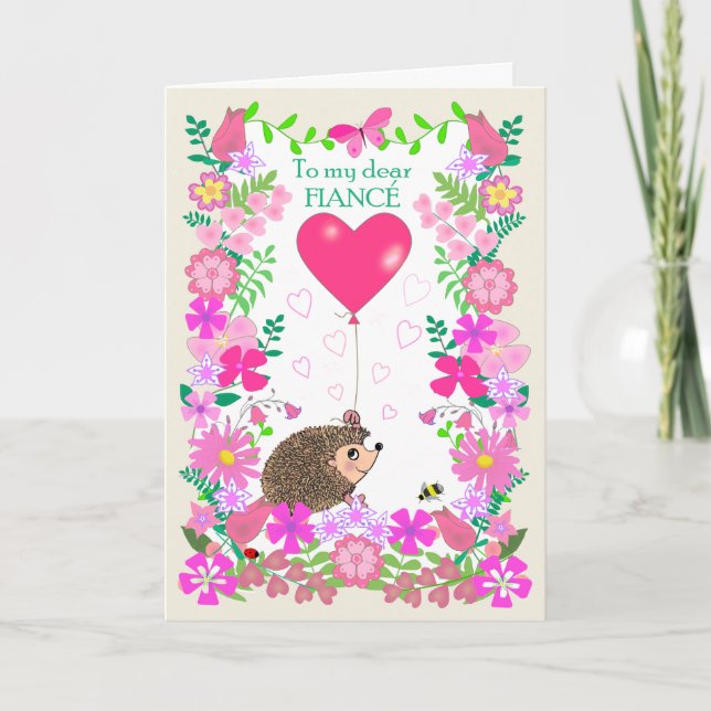 For Fiance Valentine with a Cute Hedgehog Card (Front)