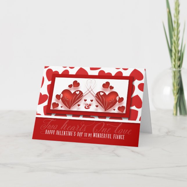 for Fiance Valentine's Day Romantic Red Hearts Holiday Card (Front)
