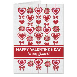 For Fiance Valentine's Red Roses Hearts Bows Cards