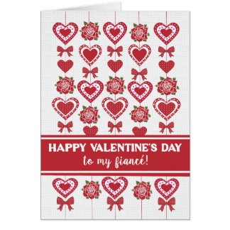 For Fiance Valentine's Red Roses Hearts Bows Cards