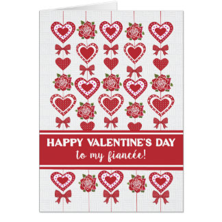 For Fiancee Valentine's Red Roses Hearts Bows Cards